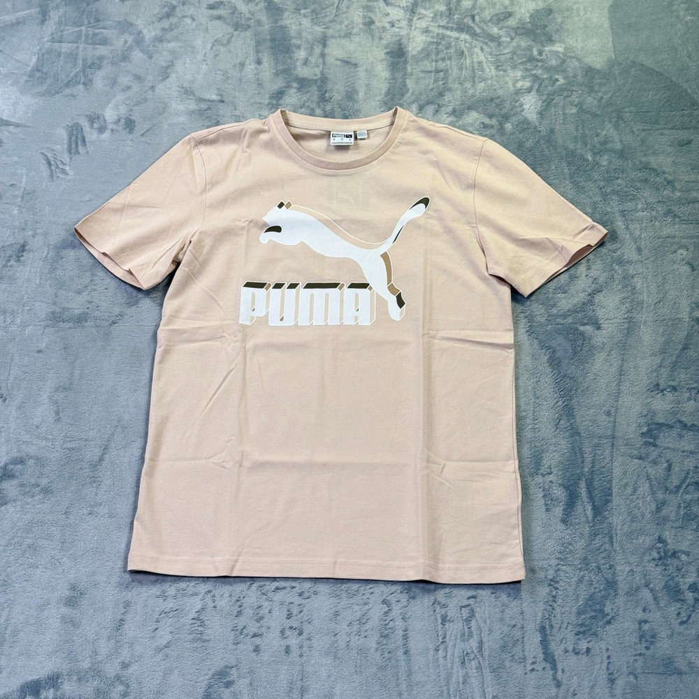 Puma Mens Classics Logo Tee Tapioca Beige Short Sleeve T-Shirt 595132-88 Size S